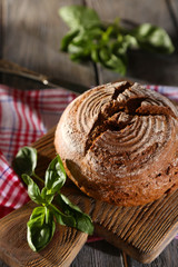 Fresh baked bread and fresh basil