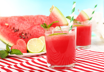 Watermelon cocktail on table, close-up
