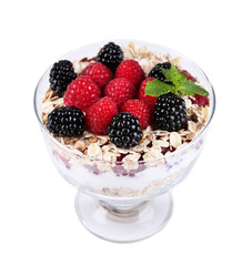 Healthy breakfast - yogurt with  fresh berries and muesli