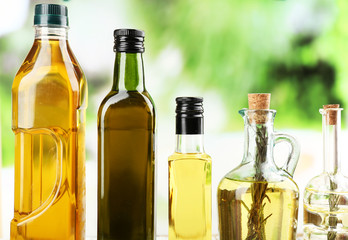 Different sorts of cooking oil, close-up