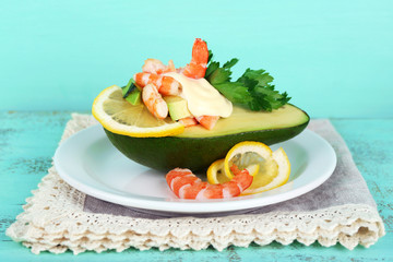 Tasty salad with shrimps and avocado
