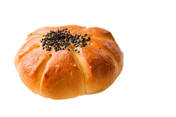sesame bun  pastry and filling insied on white