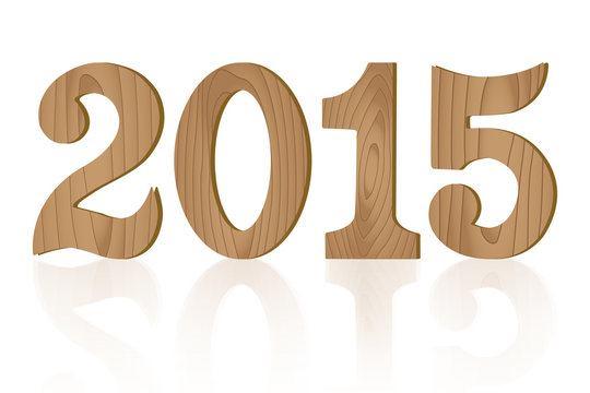 Vector 2015 wooden letterpress type on white background