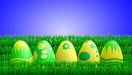 Yellow Green Easter Eggs in Grass