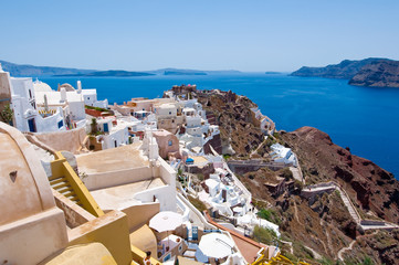 Oia town and the castle of Oia, Thera (Santorini),Greece.
