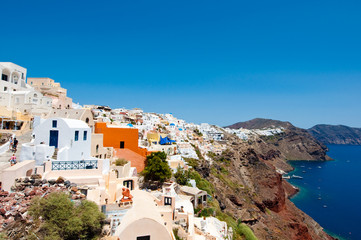 Oia whitewashed buildings on the Thira (Santorini), Greece. © lornet