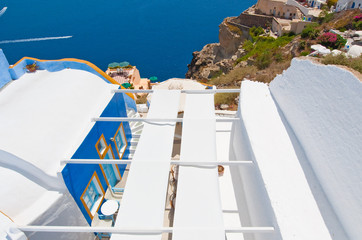 Detail of Oia cityscape on the island of Santorini, Greece.