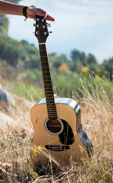 Guitar for nature in autumn