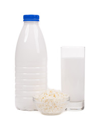 Cottage cheese and milk glass.