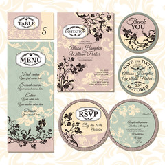 Set of floral wedding cards