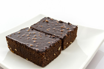 Brownie cake on white background