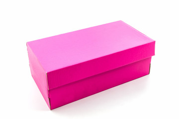 Pink shoe box on white background with clipping path.