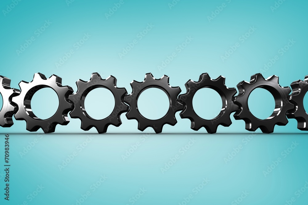 Poster composite image of metal cogs and wheels connecting