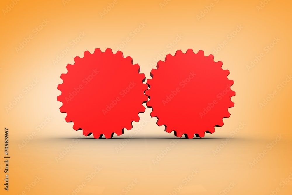 Poster Composite image of red cog and wheel connecting