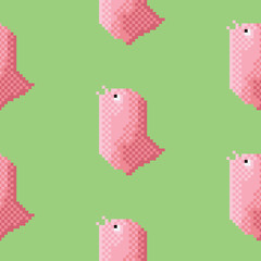 Seamless pattern of a pixel art pink bird