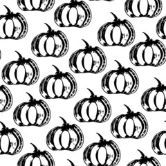 Black and white seamless pattern with pumpkins