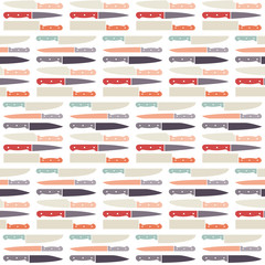 A seamless pattern of various styles of kitchen knife