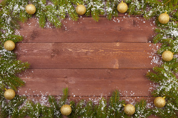 Fototapeta na wymiar Christmas decoration on the wooden white background with snow or