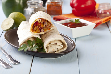 burritos wraps with meat beans and vegetables