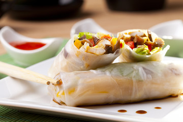 Portion of spring rolls on plate