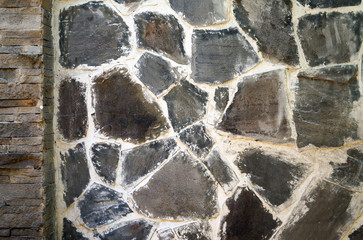 The wall of the large gray-brown stones close-up