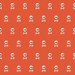 Seamless Halloween Skull Pattern with Bones over red