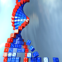DNA spiral made of game dice. Conceptual science 3d illustration