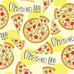 Doodle style pizza  seamless vector background