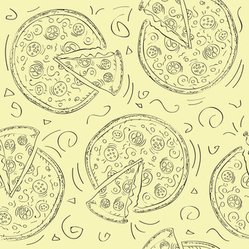 Doodle style pizza  seamless vector background