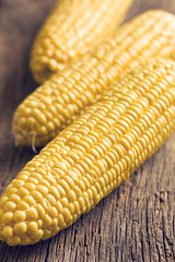sweet corn on wooden table