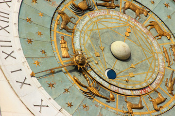 Old clock with zodiac signs