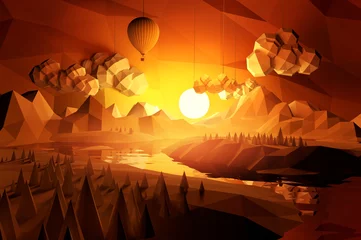Acrylglasbilder Braun Low Poly Scenic Landscape  © James Thew