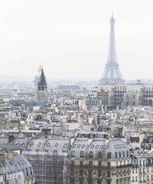 Fototapeta Black and White Aerial View of Paris with Eiffel Tower