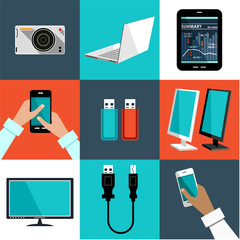 Flat vector set of office things. vector