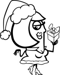 woman santa with gift coloring page