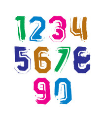 Stroked bright numbers set drawn with real ink brush, vector chi