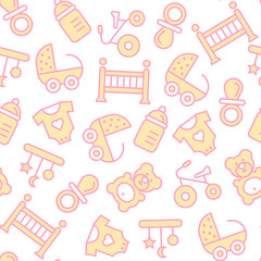 Vector seamless pattern with baby items