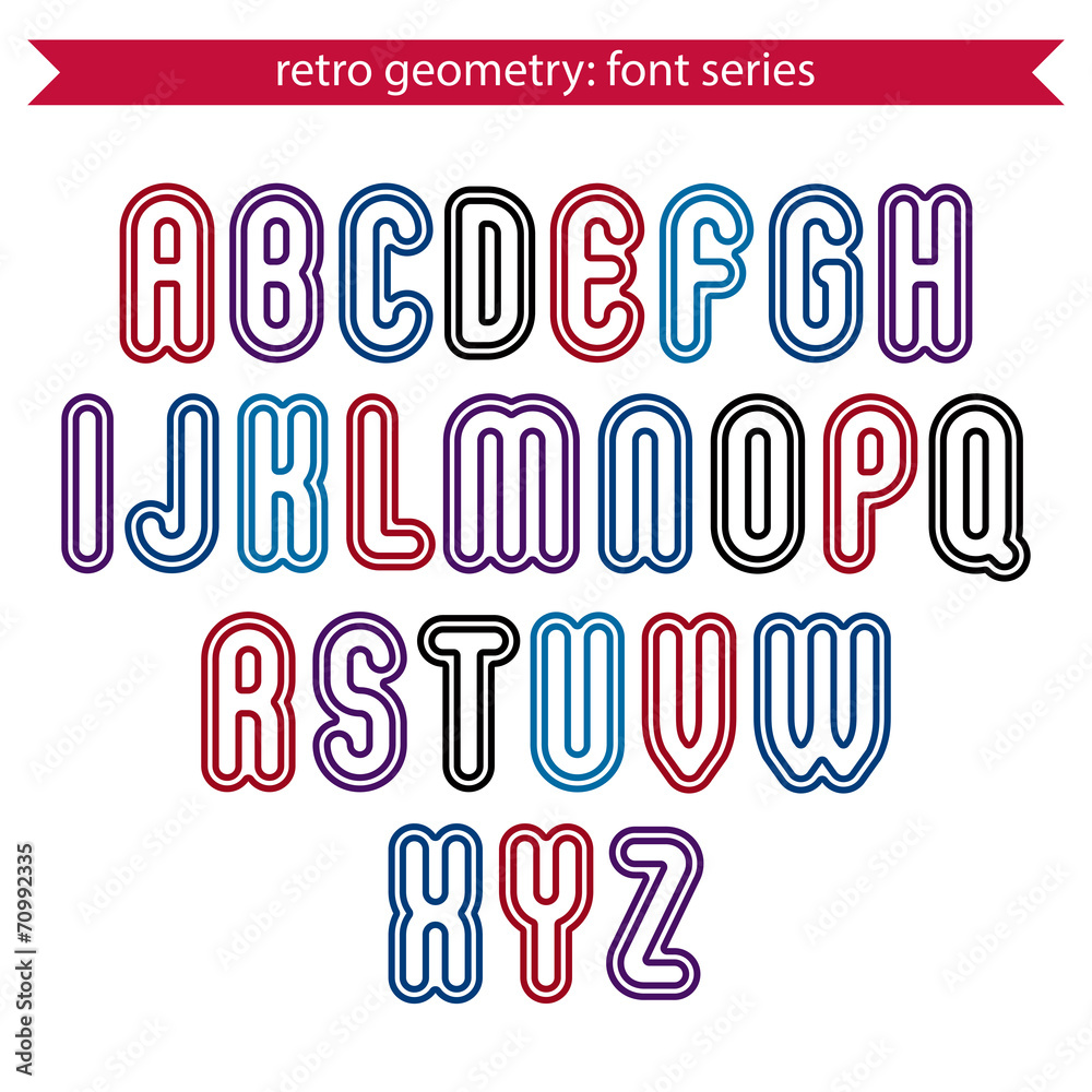 Fototapete smooth retro geometric characters set, vector rounded uppercase