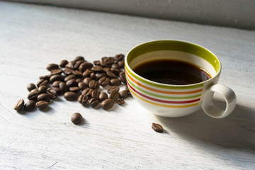 coffee cup and coffee beans