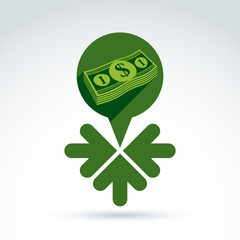 Money earning theme icon with dollar and 3 arrows, vector concep