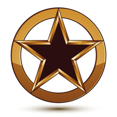 Refined vector black star emblem with golden outline, 3d pentago
