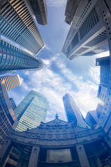 Fisheye View of Modern Buildings. Business Concept