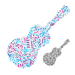 Obraz na płótnie Canvas Bright vector acoustic guitar filled with musical notes, decorat