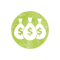 Money icon with three bags, vector symbol with pixel print halft