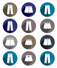 Man jeans and shorts vector icon set.