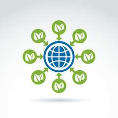 Globe with leaves growing icon, ecological environment theme con