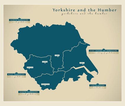 Modern Map - Yorkshire And The Humber UK