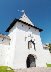 Entrance tower of ancient Pskov Krom or Kremlin. Russia