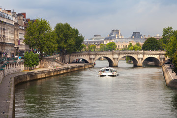 Obraz premium Pont Neuf, oldest bridge across the Seine river in Paris, France