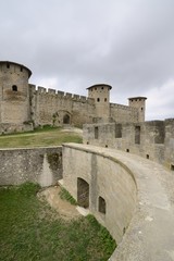 Fototapeta na wymiar View of Carcassonne under a cloudy sky - France